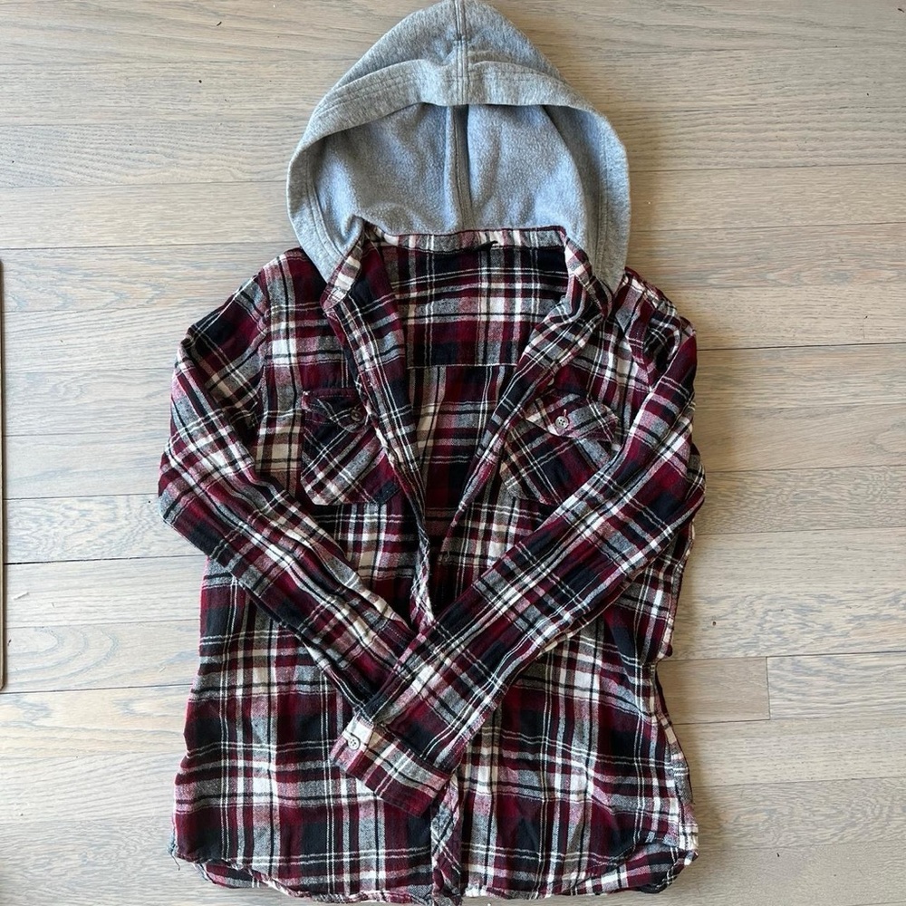 Plaid Flannel Shirt with Hood